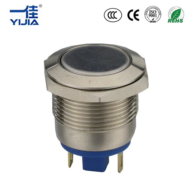 Серебряная контактная 19 мм мгновенная круглая плоская кнопка включения