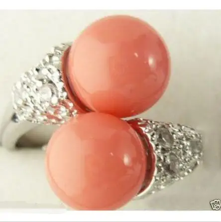 

Hot selling>@@ Wholesale price 16new ^^^^Jewelry Double Pink Coral Bead Ring Size 7# 8# 9# -Bride jewelry free shipping