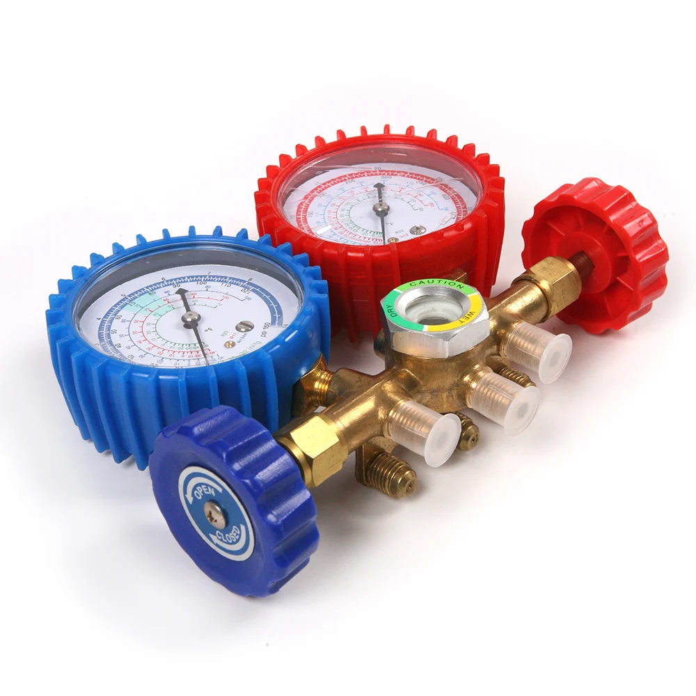 Новый набор R134A R12 R22 R502 AC манометры двойной клапан с 3 цветами шлангов для