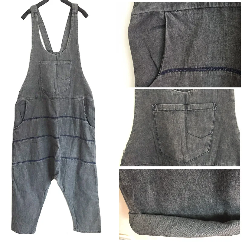 Женский комбинезон на бретельках шаровары без рукавов Свободный синий джинсовый