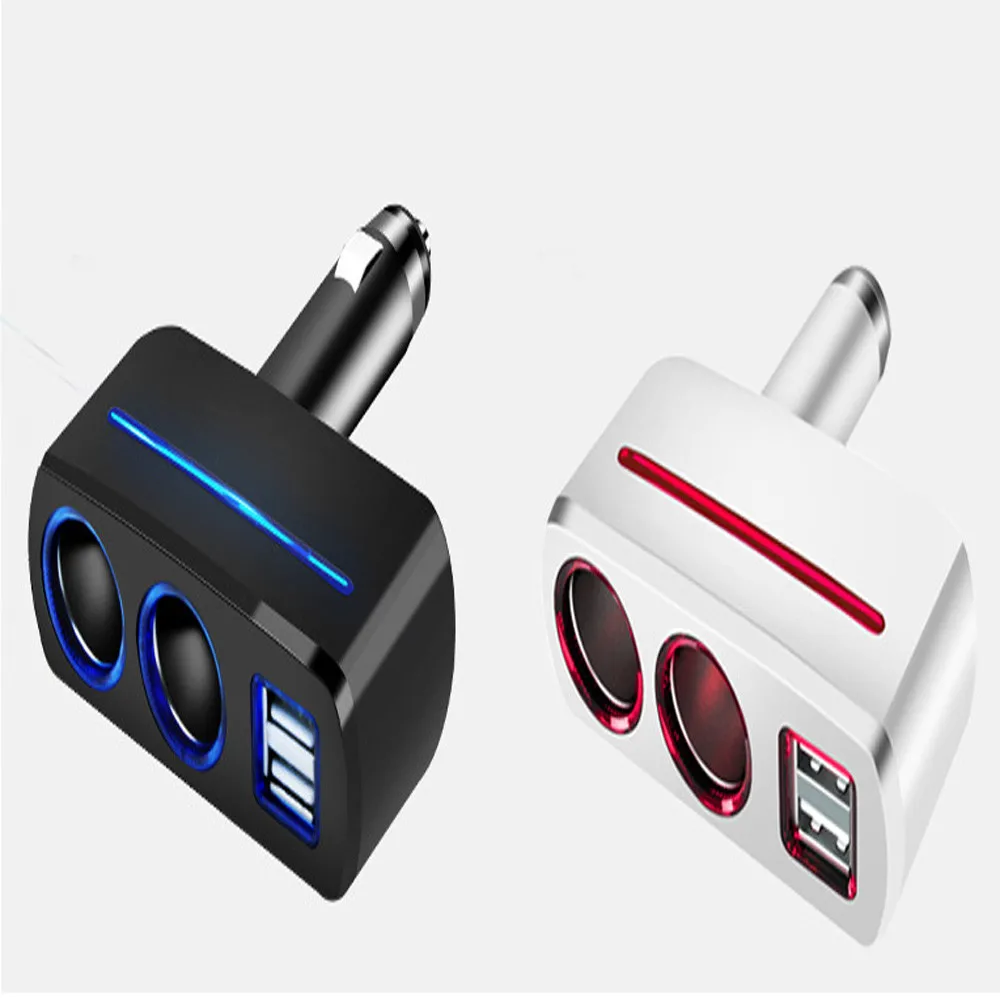 Dual USB car cigarette lighter charger multi-function socket 2 way power adapter Black White |