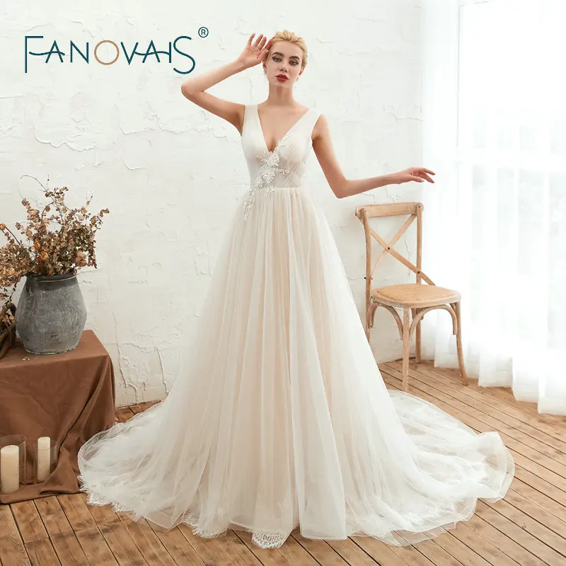 V Шеи Тюль Свадебные Платья Спинки Сексуальные Vestido De Novia Robe Mariee 2019 Пляж