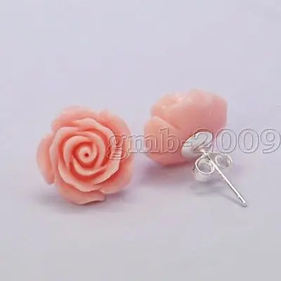 New Pretty 12mm Coral Pink Rose Flower 925 Silver Stud Earrings 5.29 | Украшения и аксессуары