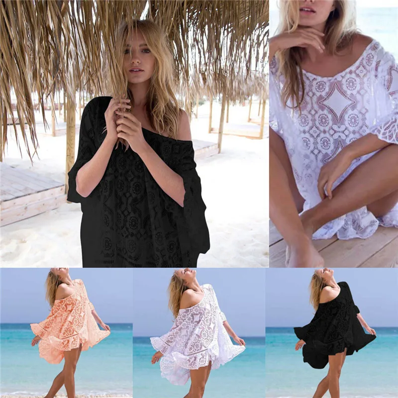 Летняя Пляжная накидка с цветочным кружевом Женская сетчатая прозрачная пляжная