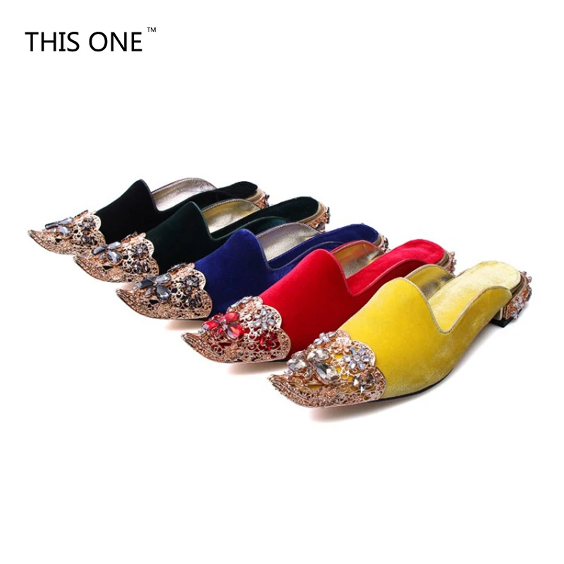 Тапки женские с острым носком Хрустальный цветок роскошные полутапочки сланцы