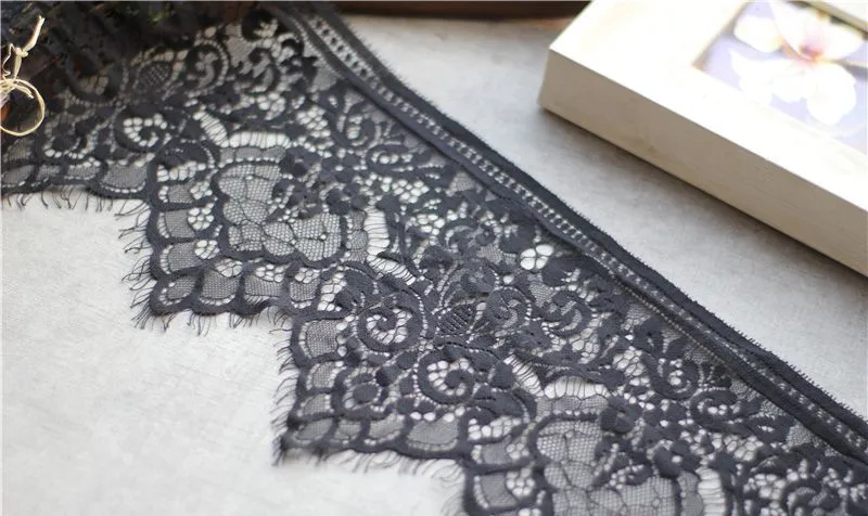 

18cm Wide Black Chantilly lace fabric Hollow wave French eyelash lace fabric Diy design accessories lace trim 3meter/lot