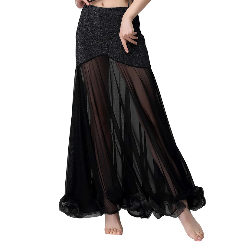 

New Women Dance Wear Spandex Transparent Yarn Maxi Long Skirts Full Circle Belly Dance Skirt Costume Accessories