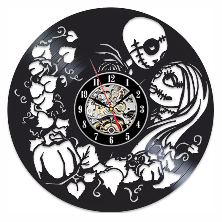 Horloge росписи кошмар перед рождественские настенные часы дизайн мультфильм тема виниловые часы-пластинка часы с подвеской тихий 12 дюймов