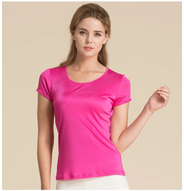 Женская футболка из натурального шелка повседневные трикотажные рубашки
