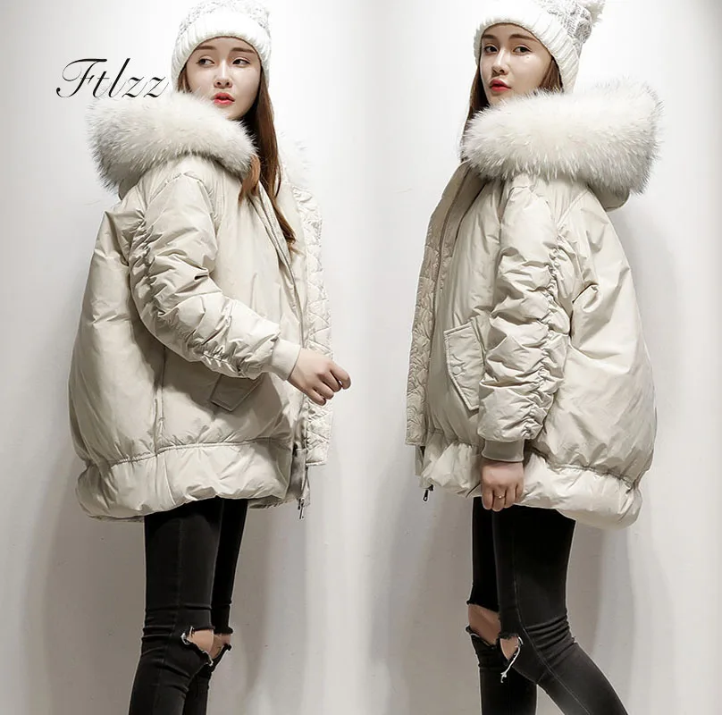 Женская пуховая куртка 2018 средней длины Повседневная Свободная Толстая теплая