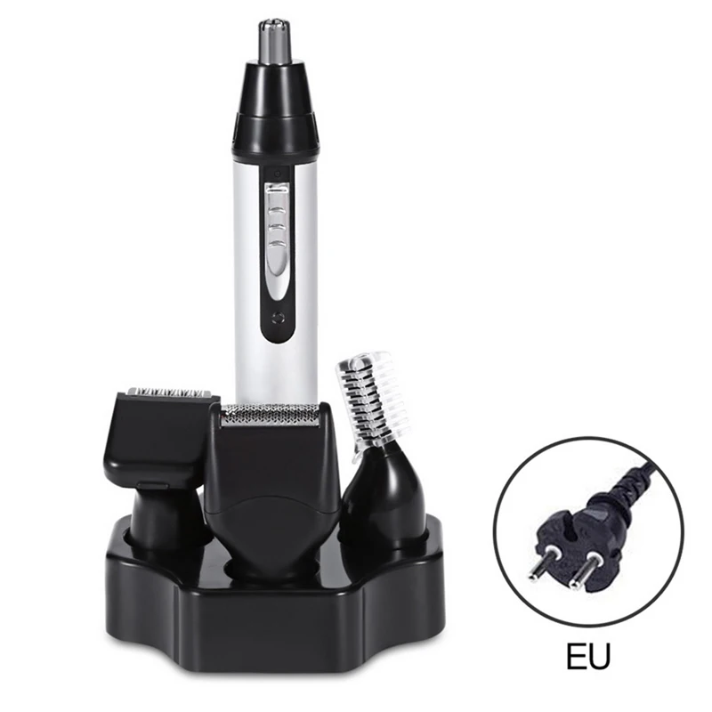 Silver EU Plug KM-6650, Мужской и Женский Триммер, 4 в 1, модный триммер для носа, электрический триммер для бритья, безопасный уход за лицом, машинка для стрижки волос в носу - Цвет: Silver EU Plug