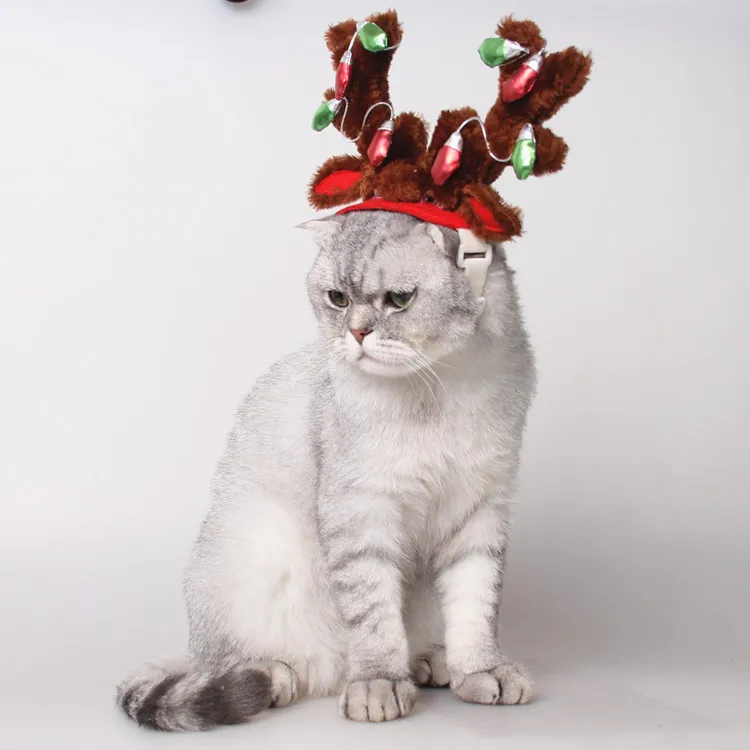 Cute pet Cat Dog Christmas Elk Antlers Hats cape dog costume Bling hat headwear hair Grooming accessories decoration | Дом и сад