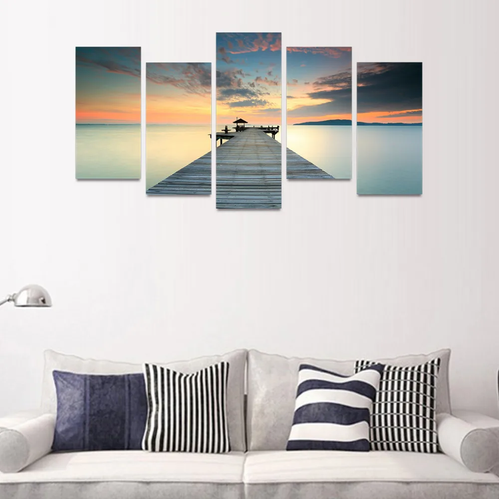 Оригинальный масляные чернила HD Холст Картина мост об океане в сумерках подарок