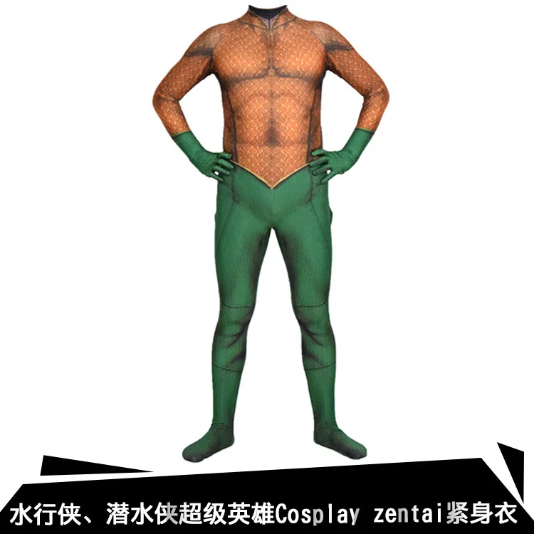Аниме Супер Герой Костюмы аквамена Хэллоуин 3D печатных боди Zentai Костюм взрослых