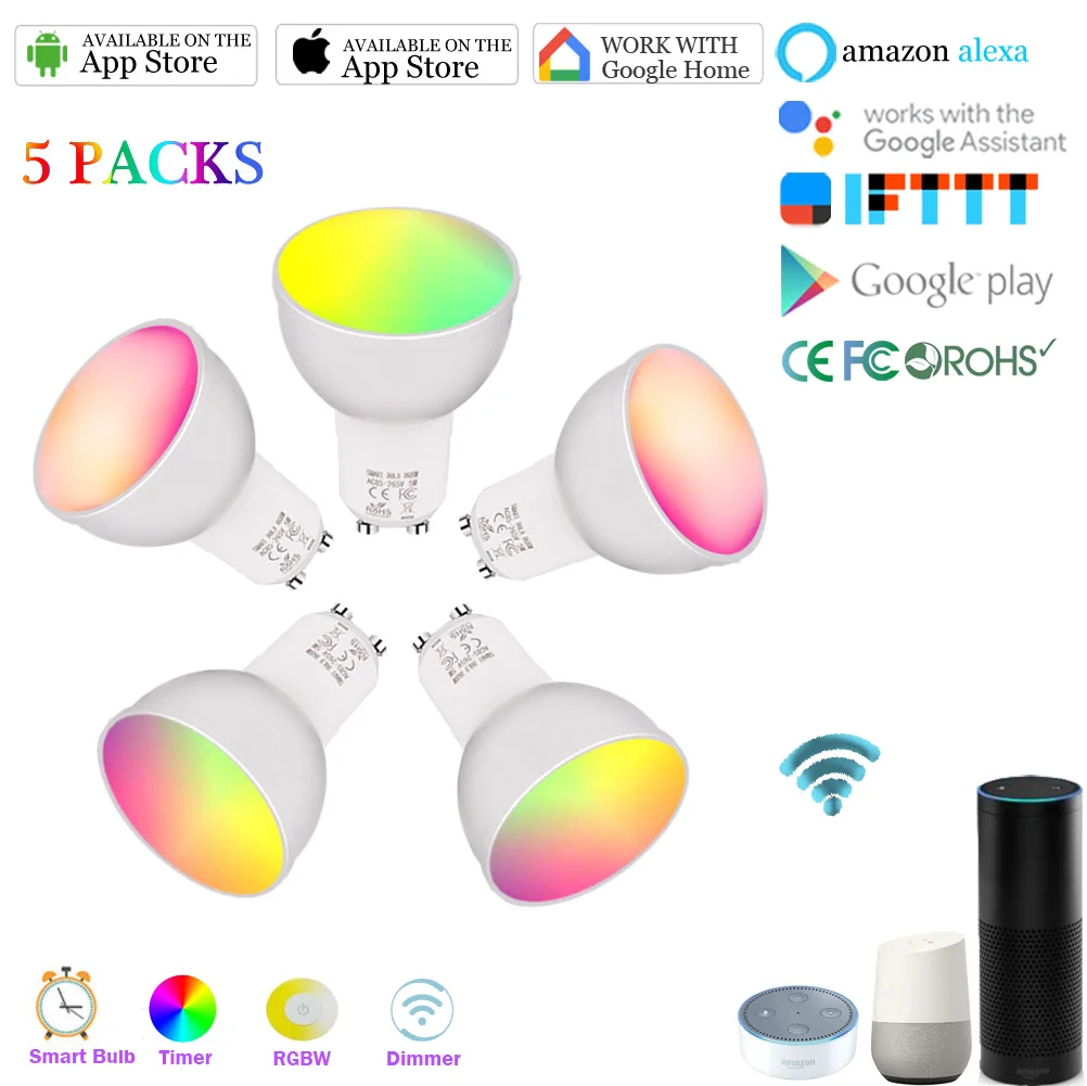 Умная лампа GU10 RGBW WiFi 5 Вт умная светодиодная лампочка пульт дистанционного