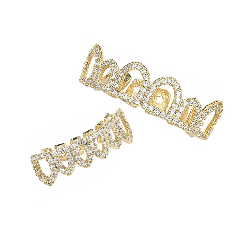 Выдалбливают зубы Grillz AAA циркон Топ и низ зуб набор для мужчин и женщин подарок на Хэллоуин мода Grillz хип хоп ювелирные изделия