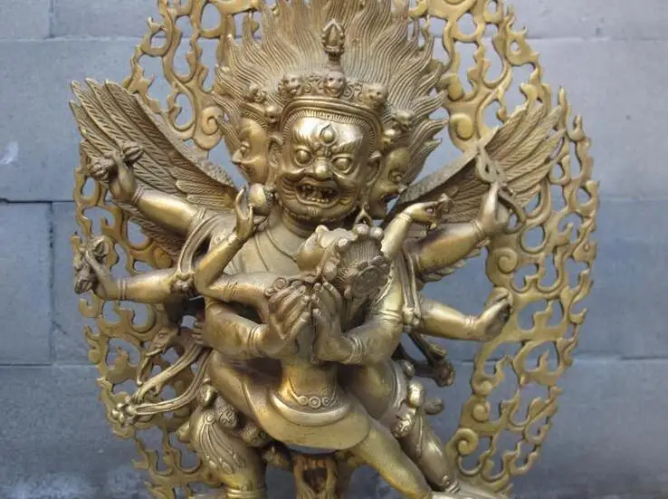 Медный Тантрический буддизм Mahakala Guhyasamaja Phurba Yum yab статуя Будды|Статуи и