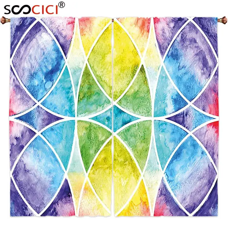 

Оконные шторы, 2 панели, геометрический декор, египетские охватывающие частичные круглые дуги с пестрым узором