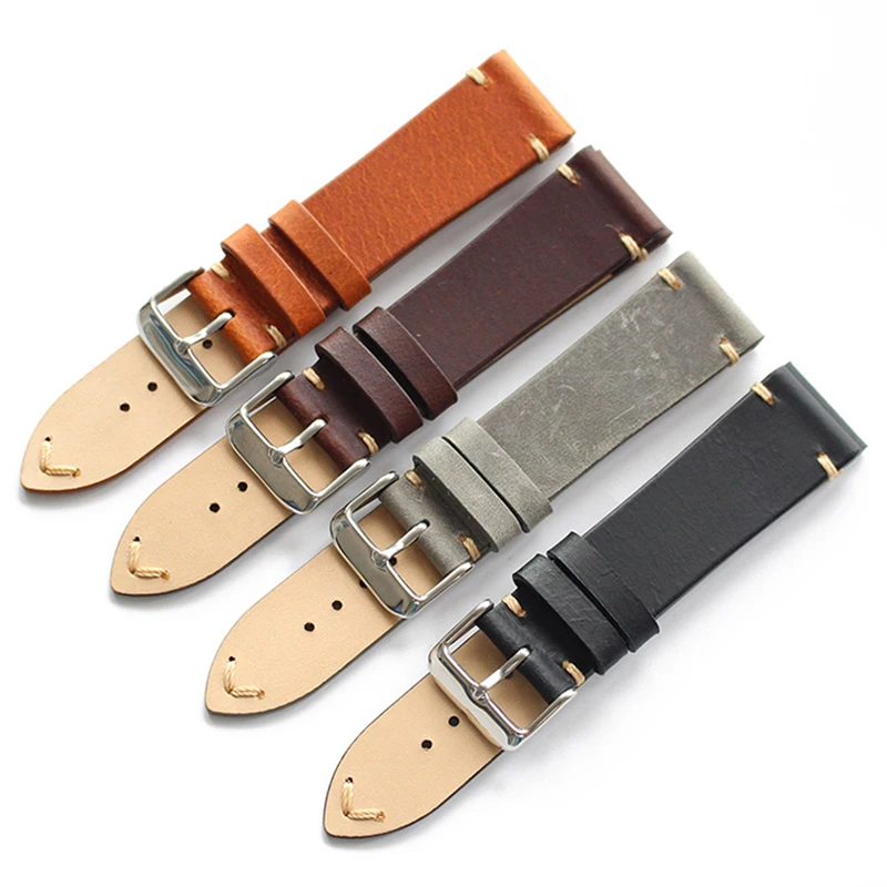 Ремешок ручной работы из натуральной кожи для часов Seiko Omega 18 19 20 21 22 мм|leather watch band