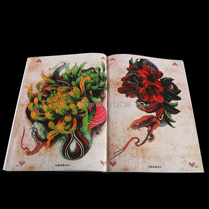 1 шт. А4 Размер тату Flsh книга Hannya Череп Призрак Будда Цветок Дракон картина