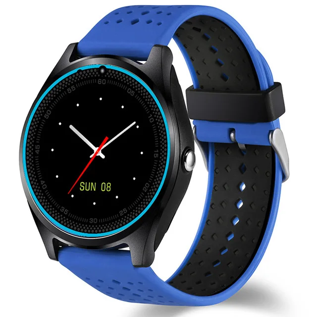 blue Смарт-часы с Bluetooth, умные V9 с Камера Смарт-часы сим-карта шагомер Здоровье Спорт часы Для мужчин женские умные часы для Android IOS - Цвет: blue