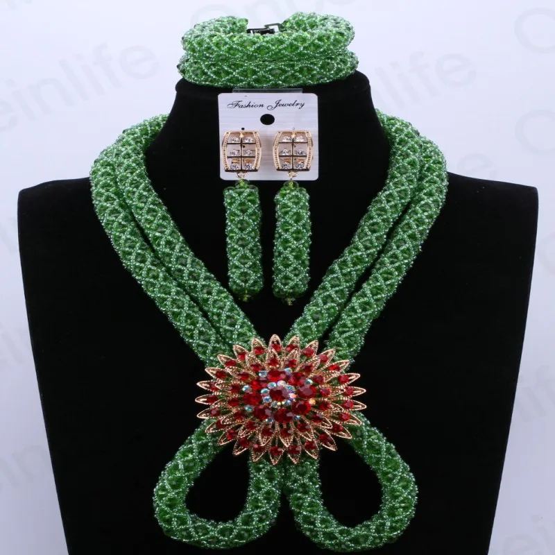 Сказочный Зеленый в нигерийском стиле свадебный комплект ювелирных изделий