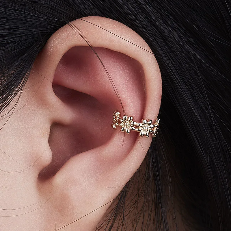 daisy flower Винтажные серьги-клипсы, сплав, ветвь трагуса, клипсы, серьги, листья, цветок, корона, лист, серьги-манжеты, не пирсинг, обертывание, серьги-манжеты - Окраска металла: daisy flower