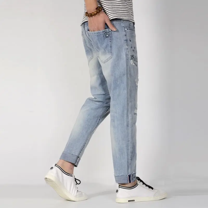 Для Мужчин's Рваные джинсы размера плюс свободные зауженные светильник синий с