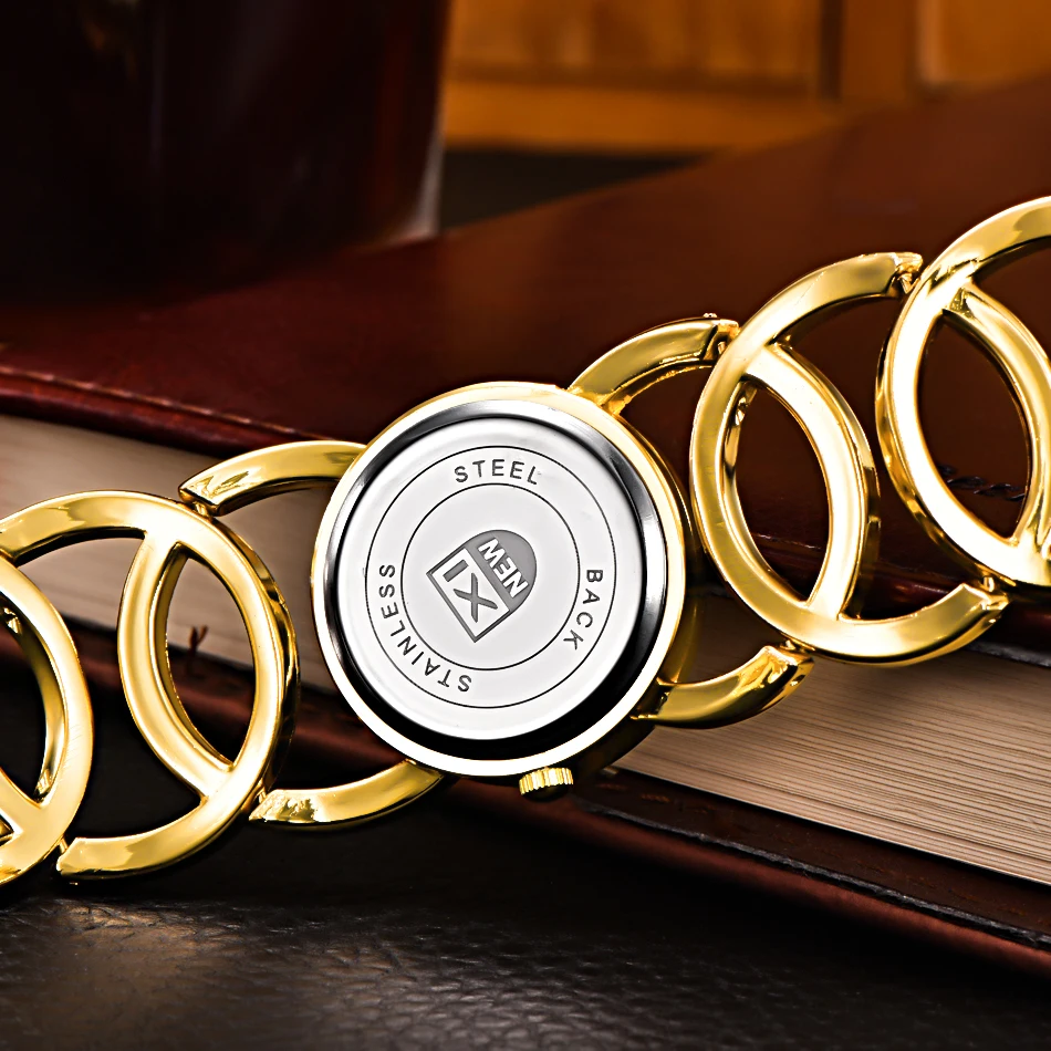 

Brand XINEW Gold Plated Women Watches Circles Bracelet Rhinestone Quartz Watch Stainless Steel Relogios Femininos de Pulso Marca