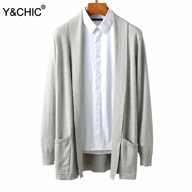 Y & CHIC Мужской приталенный кардиган в рубчик с открытой передней частью свитер