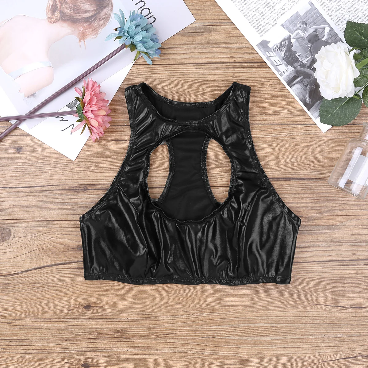 Женские летние Клубные топы блестящие мягкие из искусственной кожи без рукавов с