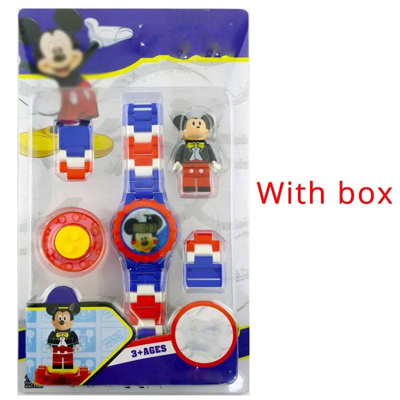 mouse with box JOYROX строительные блоки Человек-паук Эльза детские часы вращающийся циферблат мультфильм детские часы для мальчиков девочек студентов DIY детские часы Reloj - Цвет: mouse with box
