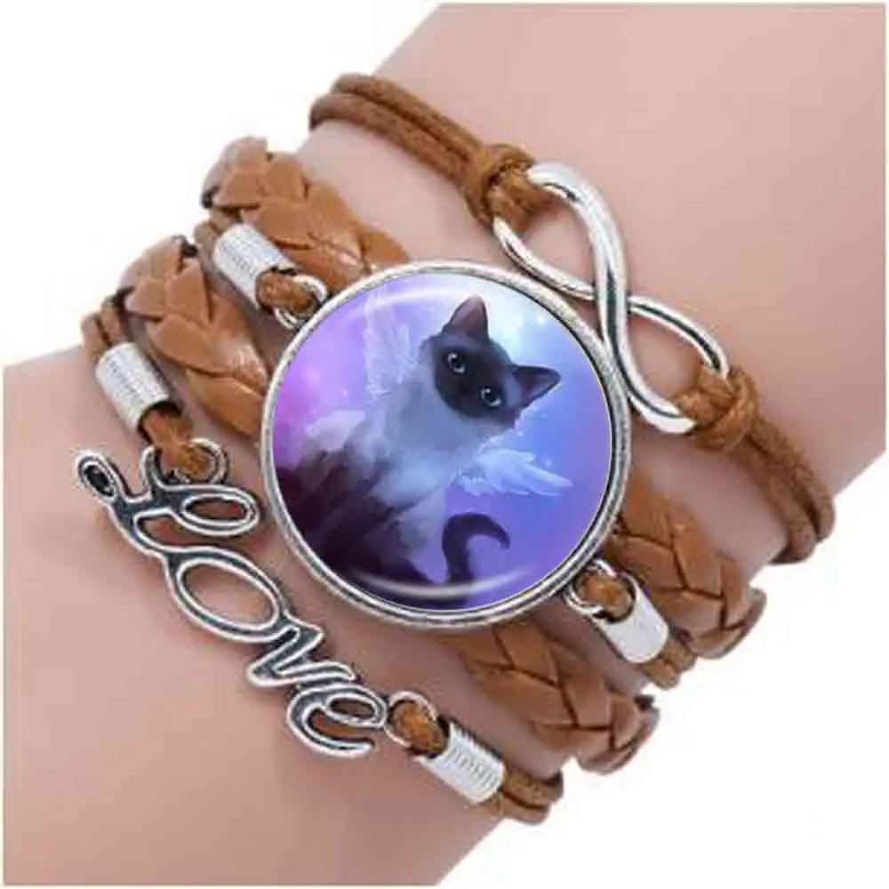 

Cute Grey Fairy Cat Photo bracelet Angel Wing Cat bracelet Kitten Jewelry Animal Sweater bracelet Glass Dome Jewellery