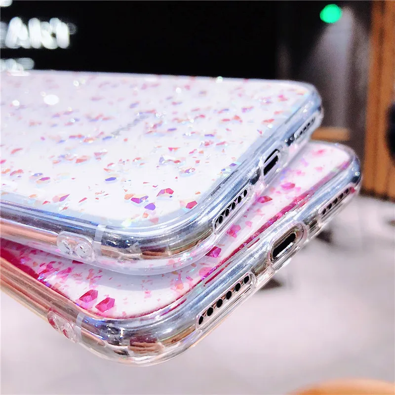 Силиконовый чехол с блестками для iPhone 6 6s 7 8 Plus Glossy эпоксидной Звезды Ясно Мягкий X
