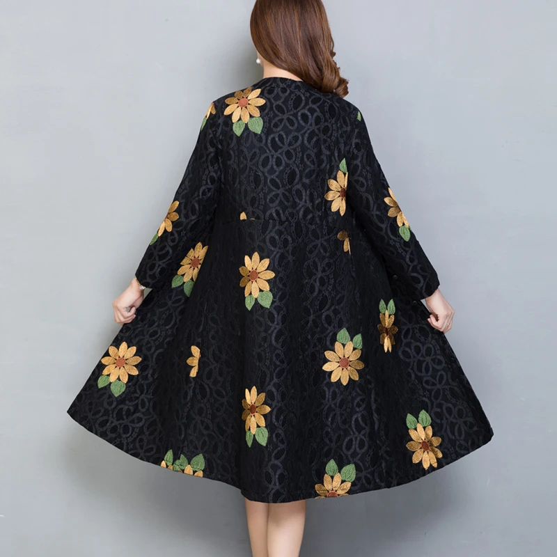 Женский Тренч из кареточной ткани с цветочной вышивкой 5xl 6xl|Женские плащи и