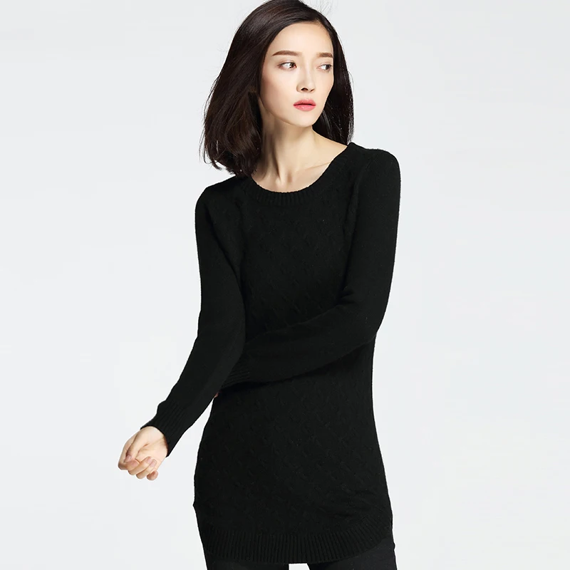 Женский толстый кашемировый вязаный длинный свитер с круглым вырезом jerseis mujer