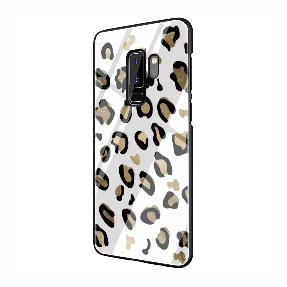 Леопардовый принт закаленное Стекло TPU черный чехол для Galaxy S7 Edge S8 S9 S10 Plus, Note 8, 9, 10, A10 20 30 40 50 60 70 - Цвет: G8