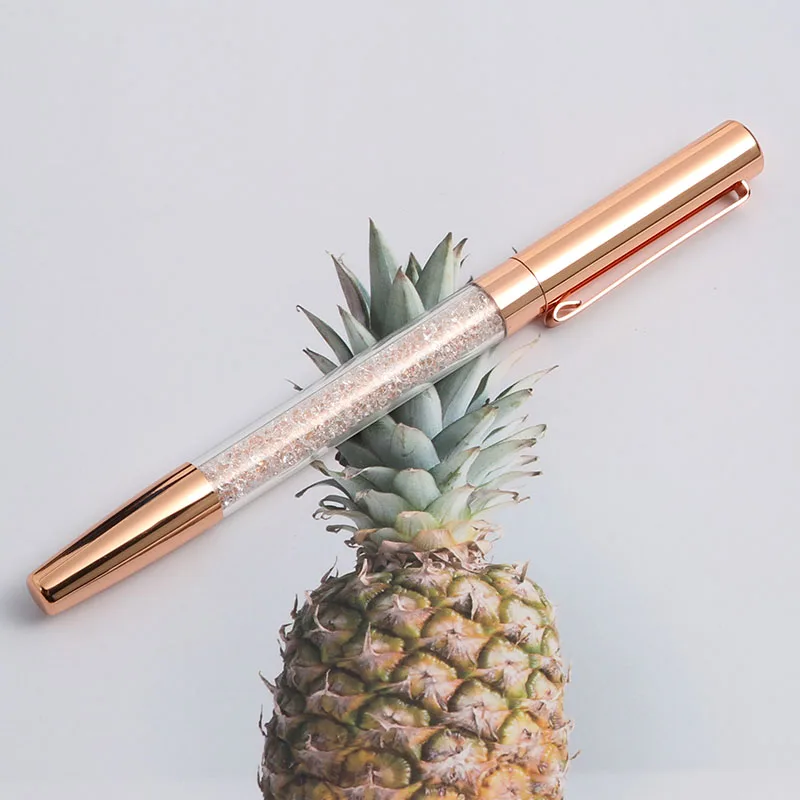 Rose Gold 1 шт Мода кристалл гель ручка металл ручка с гравировкой новые творческие подпись ручка ежедневно офис канцелярский подарок для студента логотип лазером на заказ - Цвет: Rose Gold