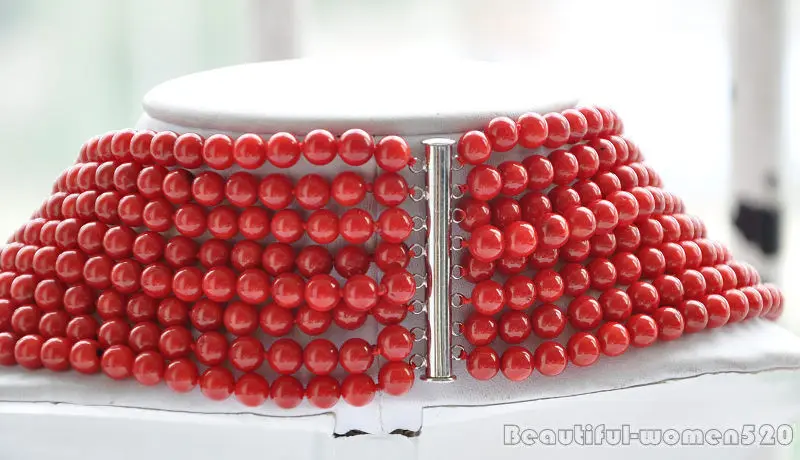 

Z6035 8strands Real 6MM round red coral bead necklace 16"-22"inch