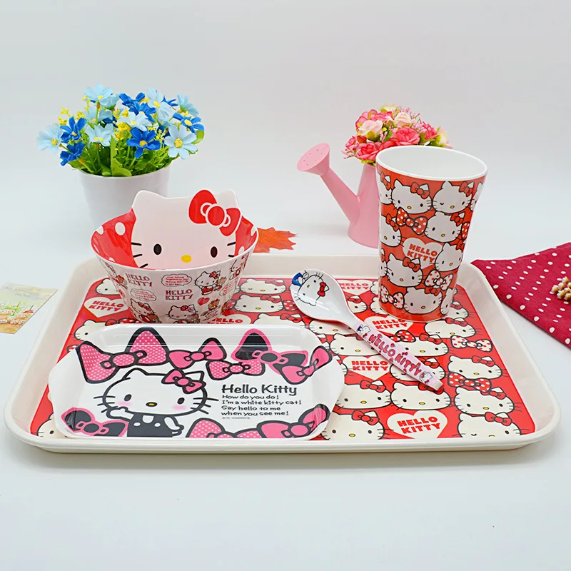 2017 new 5 PCS/set cartoon lovely animals into the baby Melamine Children's tableware cutlery set plate glass spoon fork bow | Мать и