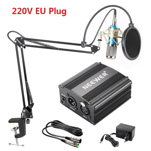 Neewer NW-800 конденсаторный микрофон комплект черный 48 В фантомный источник питания XLR кабель для домашней студии запись стрелы ножничный кронштейн Стенд - Цвет: Silver