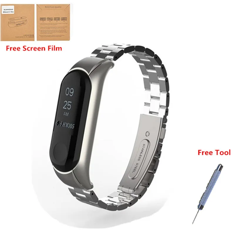 silver add dilm Xiaomi mi band 2 Безвинтовой ремешок из нержавеющей стали сменный металлический ремешок браслет для mi band 2 смарт-браслет аксессуары - Цвет: silver add dilm