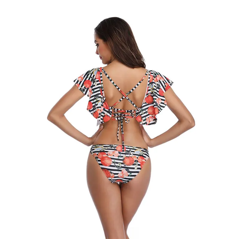 2019 новый сексуальный повязки Бикини рюшами женский купальный костюм с принтом
