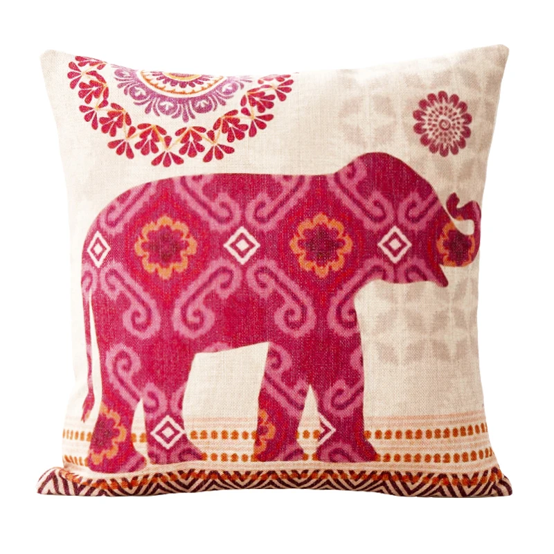 Animal Retro Neoclassical Elephant Pillow Cover Solid Red Yellow Geometric Cushion Home Decorative PillowCase |