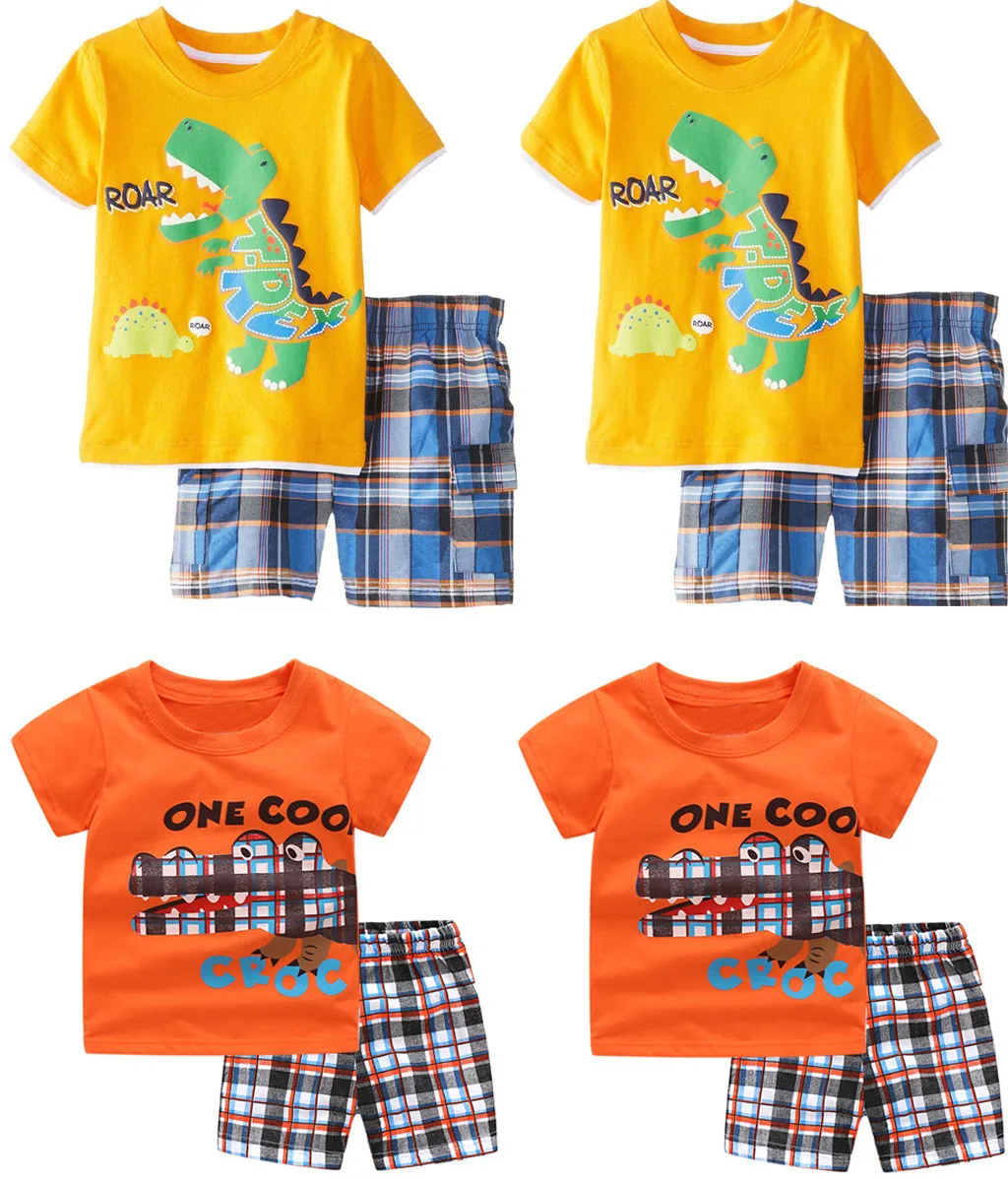 Детская одежда для мальчиков 2019 футболка с рисунком крокодил динозавр клетчатые