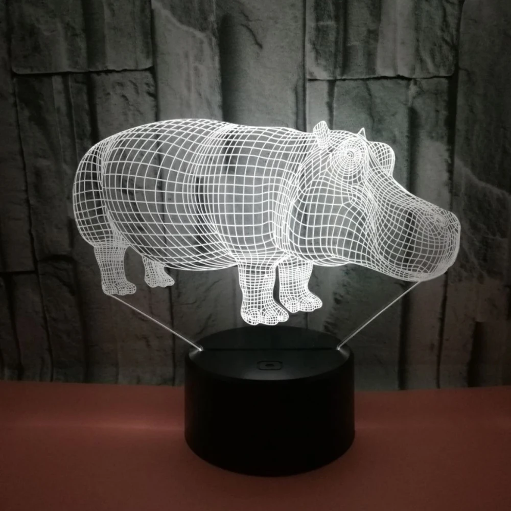 Бегемот 3D Lampen 7 цветов USB ночник Светодиодная лампа для детей день рождения