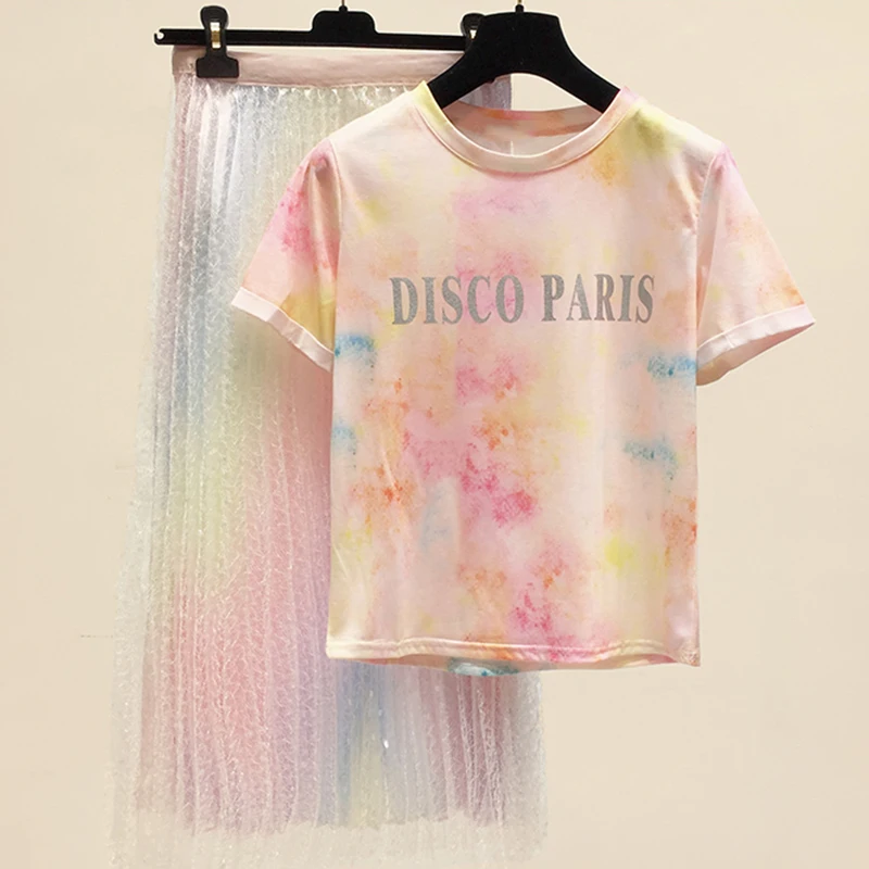 Trytree/летний женский костюм из двух предметов повседневный топ с круглым вырезом и