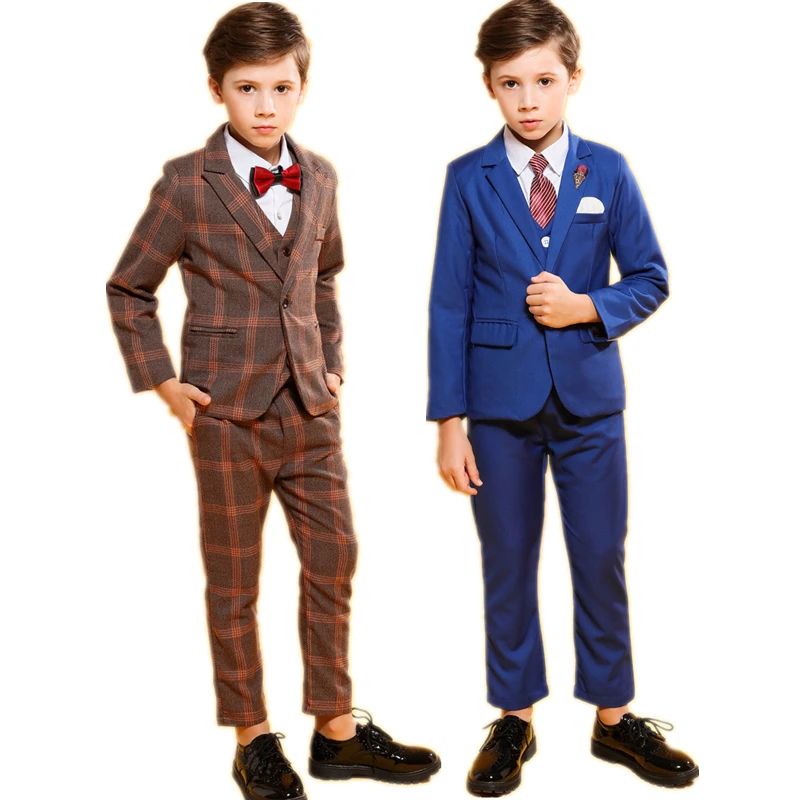 

Wedding Boys Formal Tuxedo Suit Set Brand Kids Blazer Vest Pants 3pcs Clothing Set School Children Performance Costume Outfits