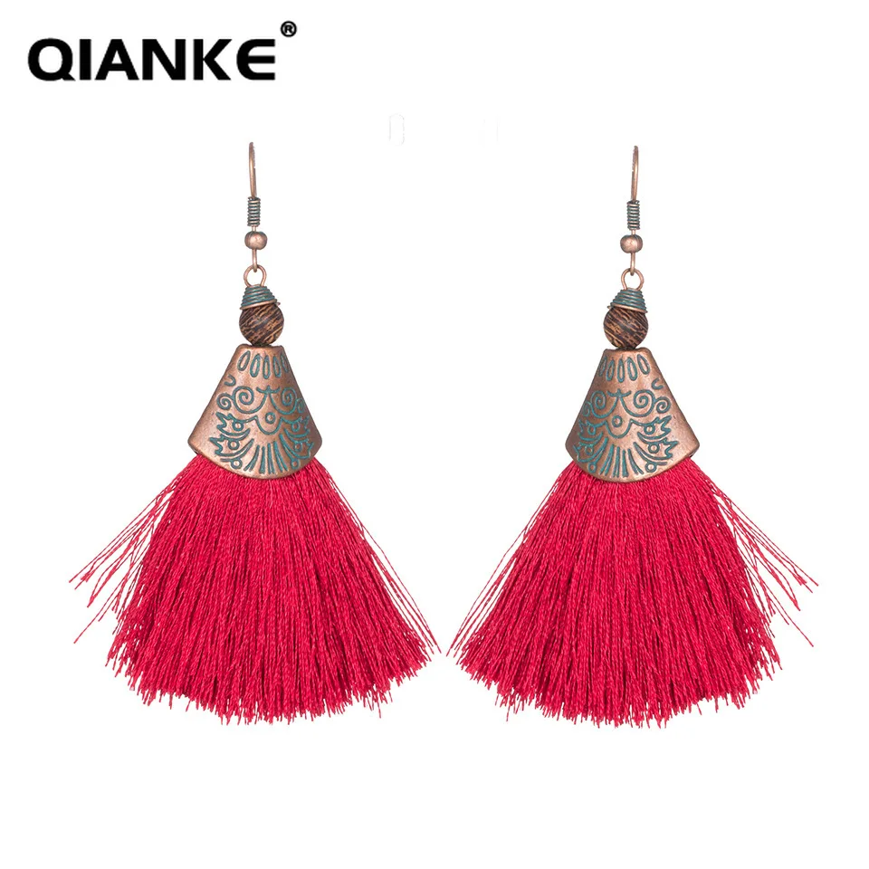 QIANKE чешского долго кисточкой падение серьги для Для женщин Boho Этническая Большой