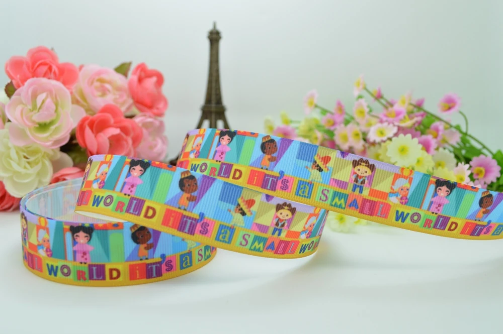 DUWES 7/8 &quot22 мм маленький мир печатных grosgrain ленты волос лук DIY ручной работы OEM 50
